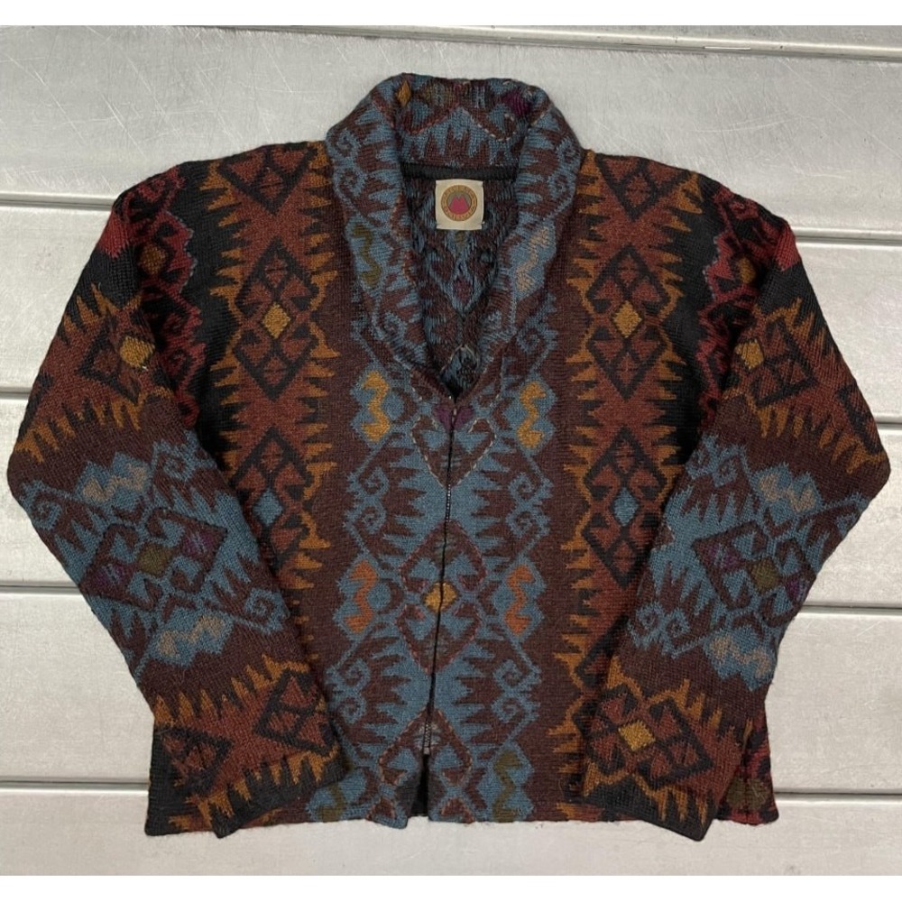 Millma‎ Bolivia Alpaca Cardigan Sweater Womens Medium Full Zip Art to Wear